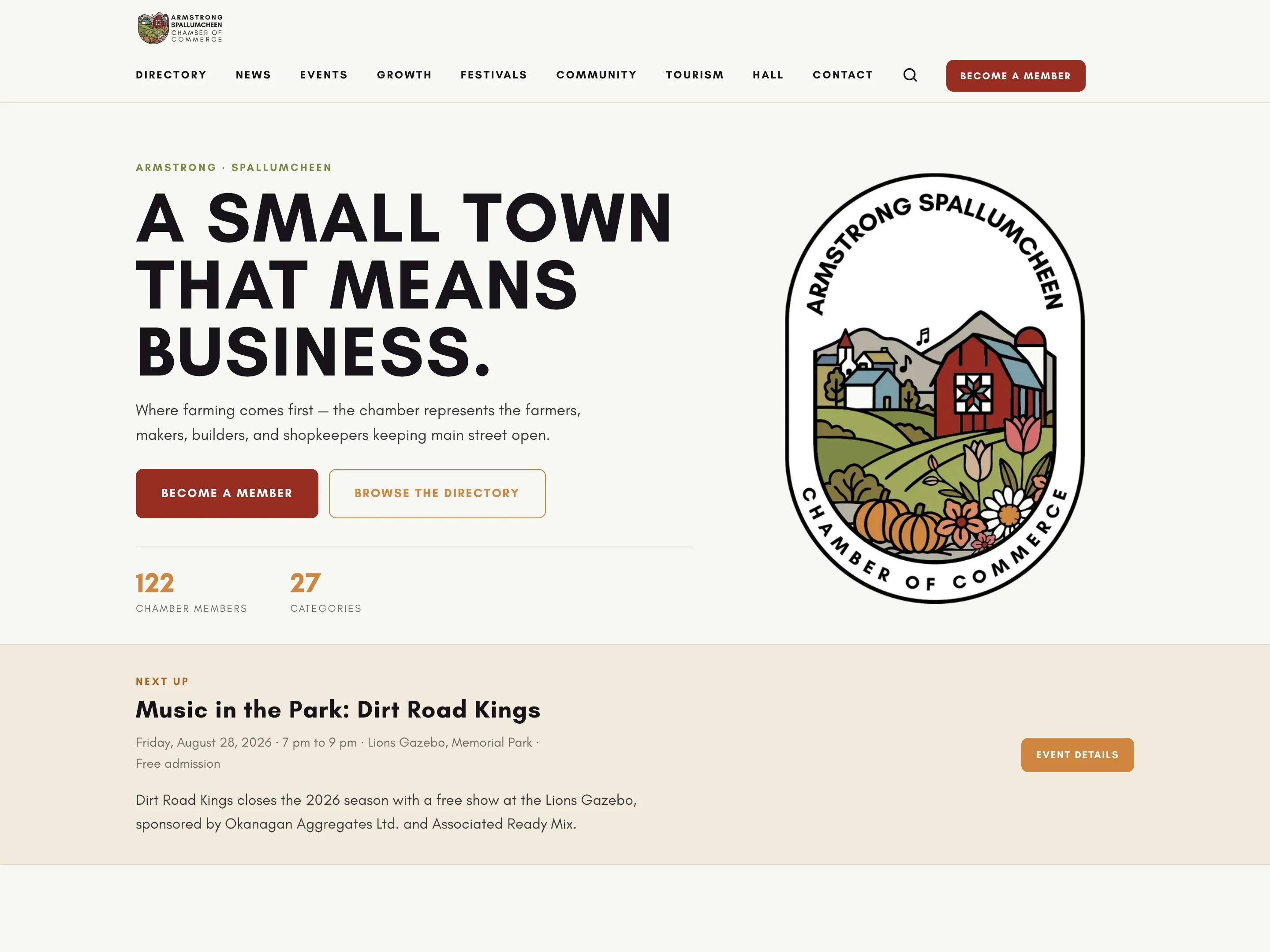 Screenshot of the Armstrong Spallumcheen Chamber of Commerce website