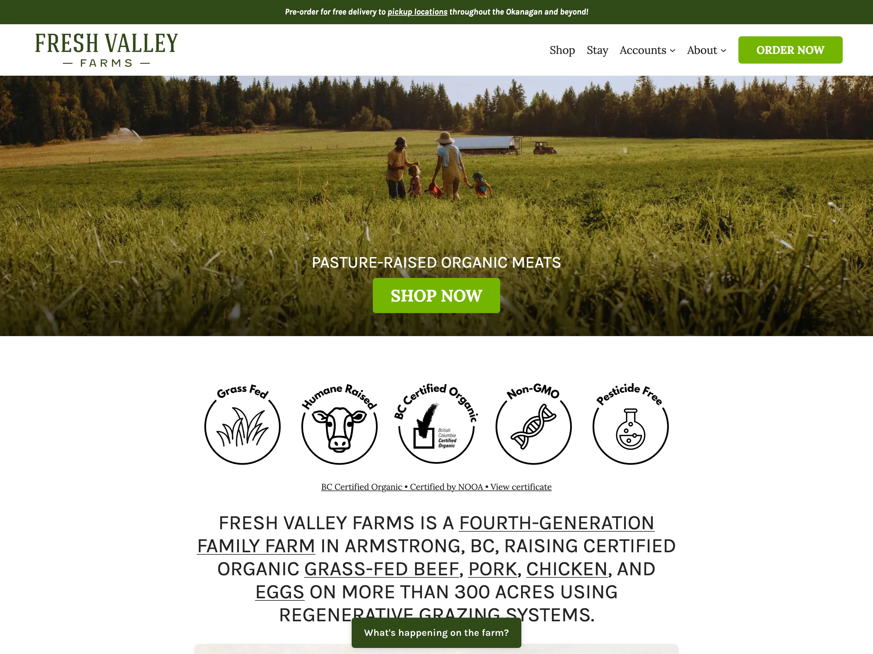Screenshot of the Fresh Valley Farms website