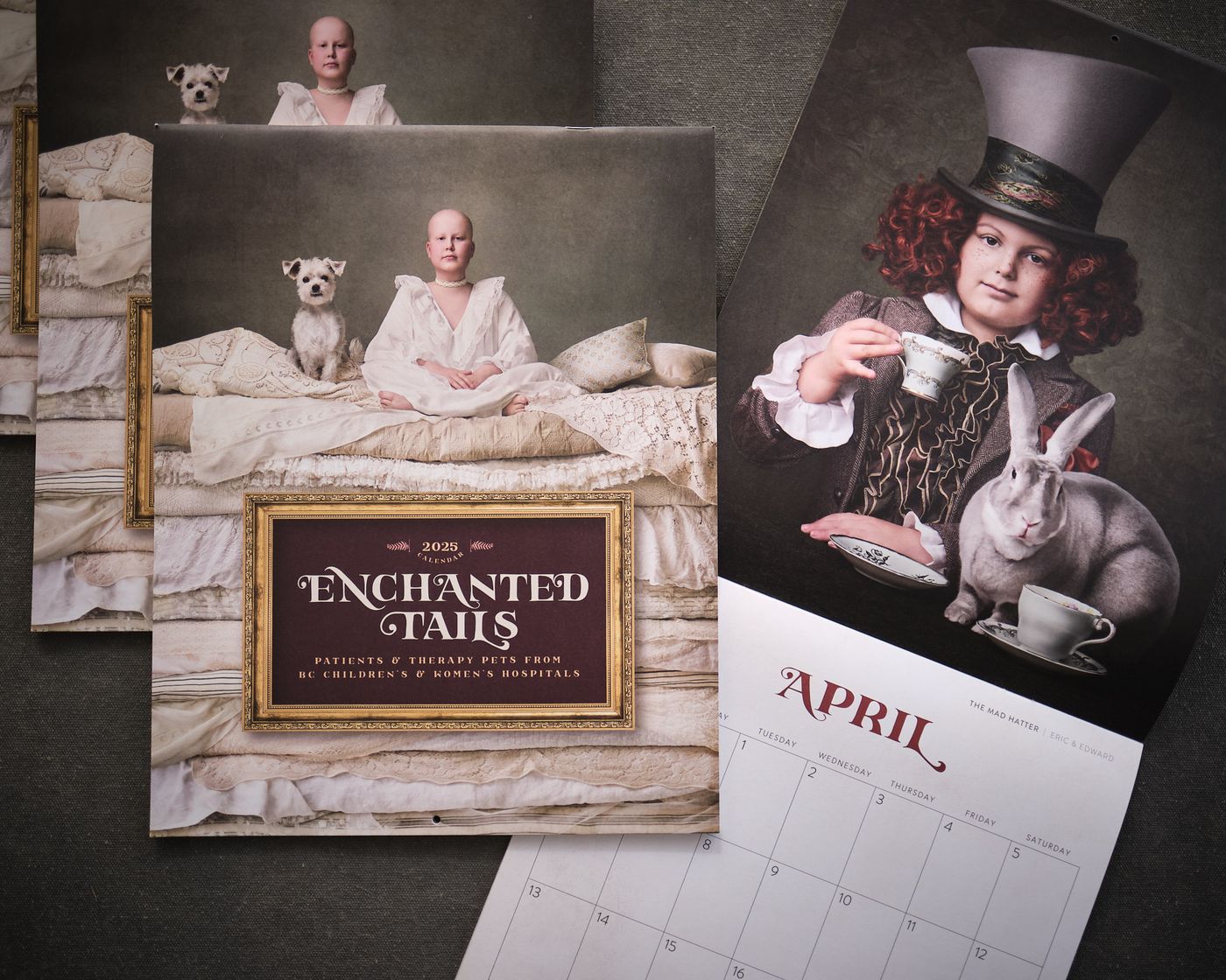 Printed Enchanted Tails 2025 pet therapy calendars for BC Children’s Hospital
